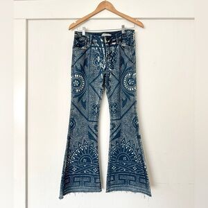 Free People Indigo Patterned Flare Jeans